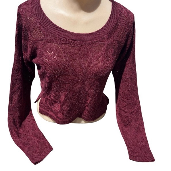 Say What? Deep Red “Boho” Burgundy Wine Knit Top Size Small